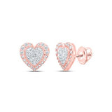 10K Yellow Gold Round Diamond Heart Earrings 1/1Cttw