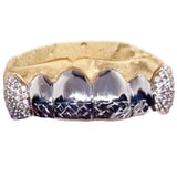 Sterling Silver Iced Out Fangs with Diamond Cut Tips Grillz Top or Bottom 6pc