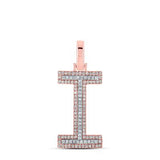 10K Two-Tone Gold Round Diamond I Initial Pendant 1/3 Cttw Rose/White