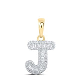 10K Gold Baguette Diamond J Initial Pendant 1/3 Cttw Yellow