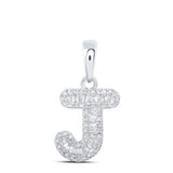 10K Gold Baguette Diamond J Initial Pendant 1/3 Cttw White