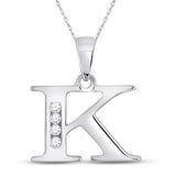 10K Yellow Gold Round Diamond K Initial Letter Pendant 1/20 Cttw