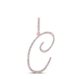 10K Gold Round Diamond C Initial Letter Pendant 3/8 Cttw
