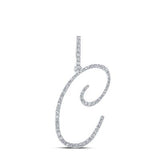 10K Gold Round Diamond C Initial Letter Pendant 3/8 Cttw