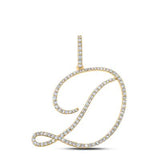 10K Gold Round Diamond D Initial Letter Pendant 5/8 Cttw
