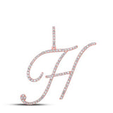 10K Gold Round Diamond H Initial Letter Pendant 5/8 Cttw