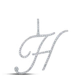 10K Gold Round Diamond H Initial Letter Pendant 5/8 Cttw