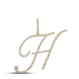 10K Gold Round Diamond H Initial Letter Pendant 5/8 Cttw