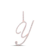 10K Gold Round Diamond Y Initial Letter Pendant 1/2 Cttw