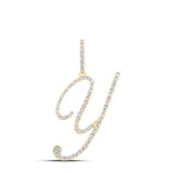 10K Gold Round Diamond Y Initial Letter Pendant 1/2 Cttw