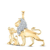 10K Yellow Gold Round Diamond Lion With Baby