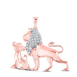 10K Yellow Gold Round Diamond Lion With Baby Rose