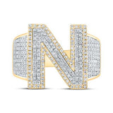 10K Two-Tone Gold Round Diamond N Initial Letter Ring 1-1/5 Cttw