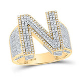 10K Two-Tone Gold Round Diamond N Initial Letter Ring 1-1/5 Cttw
