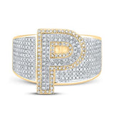 10K Two-Tone Gold Round Diamond P Initial Letter Ring 1 Cttw