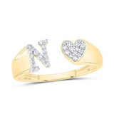 1/8Ctw-Dia Initial N Ladies Heart Ring Yellow