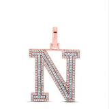 10K Two-Tone Gold Round Diamond N Initial Pendant 1/2 Cttw Rose/White