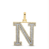 10K Two-Tone Gold Round Diamond N Initial Pendant 1/2 Cttw Yellow/White