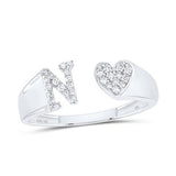 1/8Ctw-Dia Initial N Ladies Heart Ring White