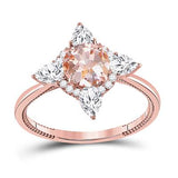14K Rose Gold Round Morganite Halo Bridal Engagement Ring 1-3/4Cttw