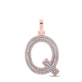 10K Two-Tone Gold Round Diamond Q Initial Pendant 3/8 Cttw Rose/White