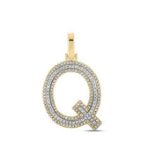 10K Two-Tone Gold Round Diamond Q Initial Pendant 3/8 Cttw Yellow/White