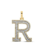 10K Two-Tone Gold Round Diamond R Initial Pendant 1/2 Cttw Yellow/White