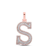 10K Two-Tone Gold Round Diamond S Initial Pendant 3/8 Cttw Rose/White