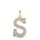 10K Two-Tone Gold Round Diamond S Initial Pendant 3/8 Cttw Yellow/White