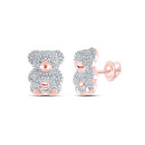 10K Yellow Gold Round Diamond Teddy Bear Earrings 1/2 Cttw Rose