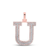 10K Two-Tone Gold Round Diamond U Initial Pendant 1/2 Cttw Rose/White