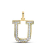 10K Two-Tone Gold Round Diamond U Initial Pendant 1/2 Cttw Yellow/White