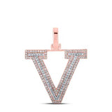 10K Two-Tone Gold Round Diamond V Initial Pendant 3/8 Cttw Rose/White