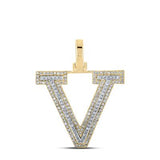 10K Two-Tone Gold Round Diamond V Initial Pendant 3/8 Cttw Yellow/White