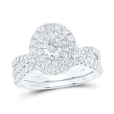 14K White Gold Oval Diamond Halo Bridal Wedding Ring Set 1-1/2 Cttw (Certified)
