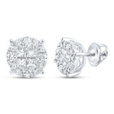 14K Gold Princess Round Diamond Cluster Earrings 1 Cttw
