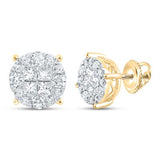 14K Gold Princess Round Diamond Cluster Earrings 1 Cttw