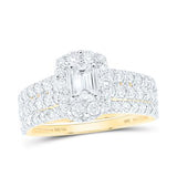 14K Yellow Gold Emerald Diamond Bridal Wedding Ring Set 1-1/2 Cttw (Certified)