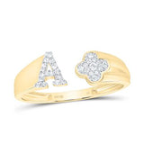 10k Gold Initial "A" Ladies Clover Ring 1/10 CTW-DIA