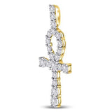 10K Gold Round Diamond Ankh Cross Charm Pendant 1/5 Cttw