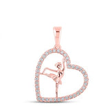 10K Gold Diamond Ballerina Heart Pendant 1/3 Cttw Rose