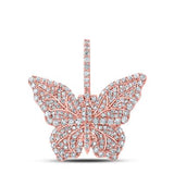 10K Gold Round Diamond Butterfly Pendant 1-1/2 Cttw Rose