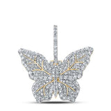 10K Gold Round Diamond Butterfly Pendant 1-1/2 Cttw Yellow