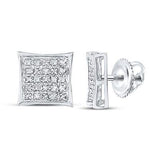 10K Yellow Gold Round Diamond Square Kite Cluster Earrings 1/6 Cttw White