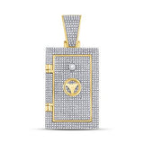 10K Yellow Gold Round Diamond Bank Safe Vault Pendant 1-1/3 Cttw