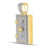 10K Yellow Gold Round Diamond Bank Safe Vault Pendant 1-1/3 Cttw