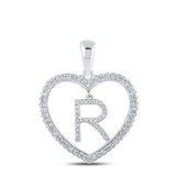 10K Yellow Gold Round Diamond Heart R Letter Pendant 1/4 Cttw