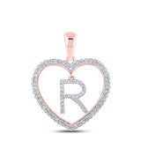 10K Yellow Gold Round Diamond Heart R Letter Pendant 1/4 Cttw