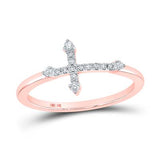 10K Gold Round Diamond Cross Ring 1/10 Cttw Rose
