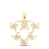 Yellow-Tone Sterling Silver Diamond Butterfly Heart Pendant 1/20 CTTW